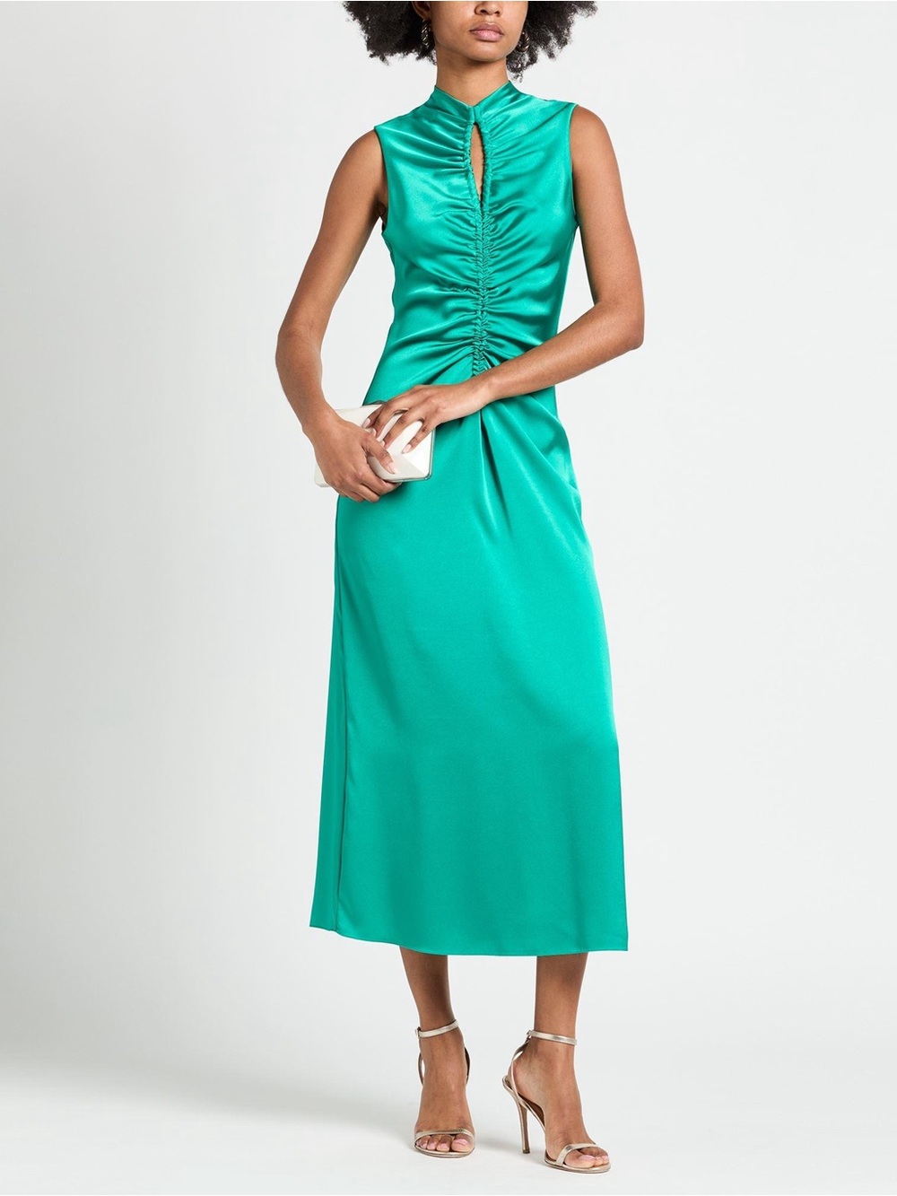 Sandro Titanic Emerald Ruched Front Sleeveless Maxi Dress size 42 us 10 NWT - Picture 2 of 7